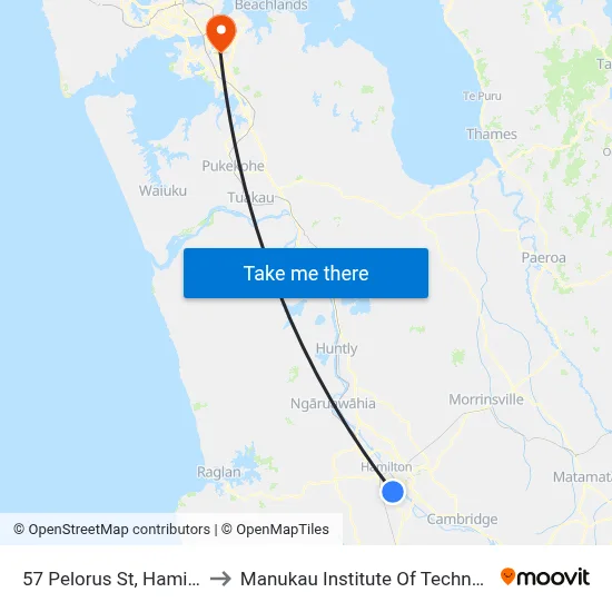 57 Pelorus St, Hamilton to Manukau Institute Of Technology map