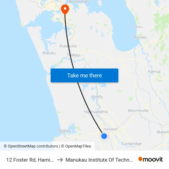 12 Foster Rd, Hamilton to Manukau Institute Of Technology map