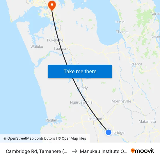 Cambridge Rd, Tamahere (Near Hooker Rd) to Manukau Institute Of Technology map