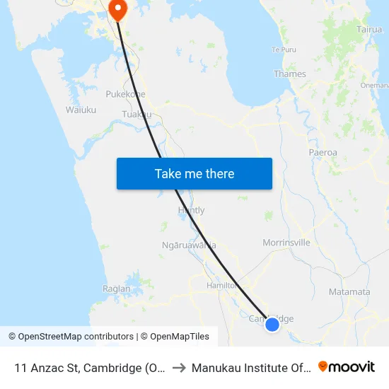 11 Anzac St, Cambridge (Opp New World) to Manukau Institute Of Technology map