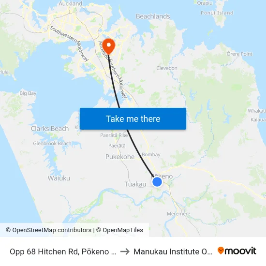 Opp 68 Hitchen Rd, Pōkeno (Near Calder Cr) to Manukau Institute Of Technology map