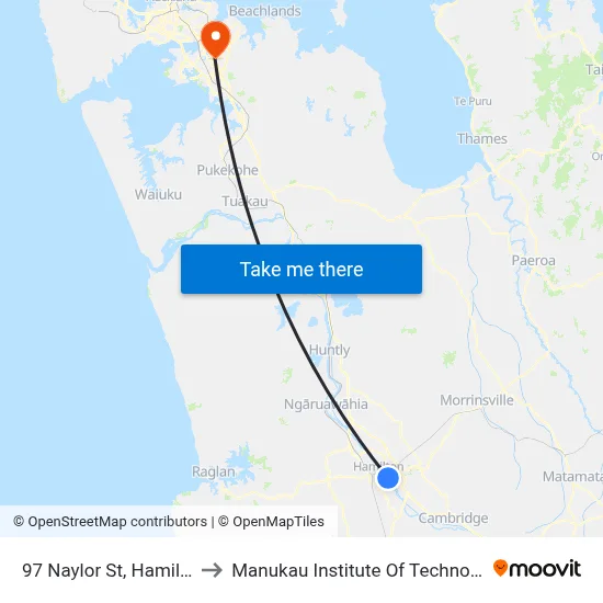 97 Naylor St, Hamilton to Manukau Institute Of Technology map