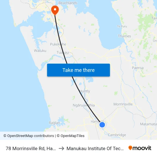 78 Morrinsville Rd, Hamilton to Manukau Institute Of Technology map
