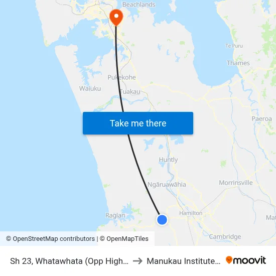 Sh 23, Whatawhata (Opp Highbrook Way) (Hail2ride) to Manukau Institute Of Technology map