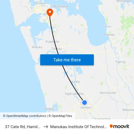 37 Cate Rd, Hamilton to Manukau Institute Of Technology map