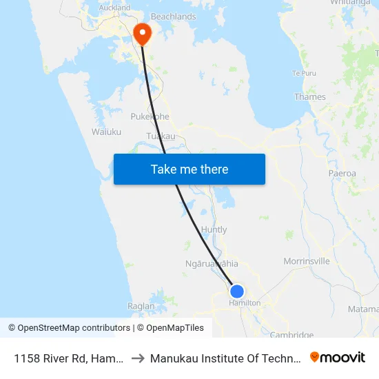 1158 River Rd, Hamilton to Manukau Institute Of Technology map