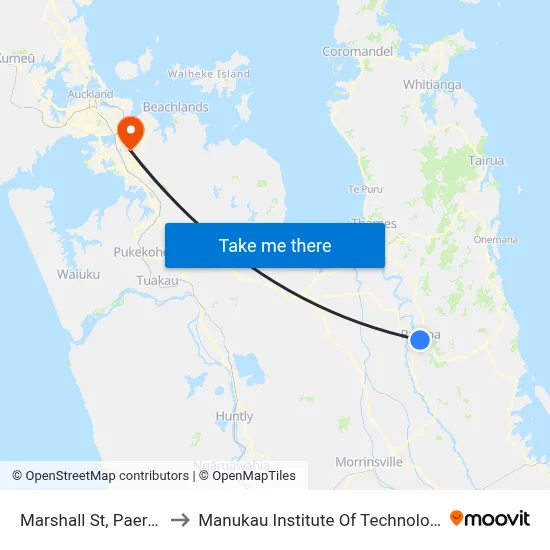 Marshall St, Paeroa to Manukau Institute Of Technology map