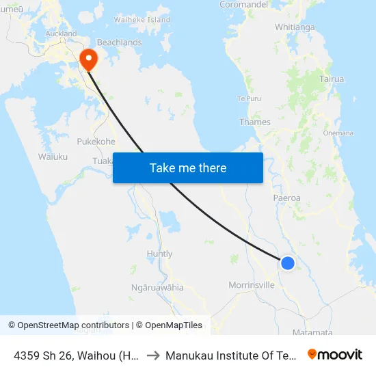 4359 Sh 26, Waihou (Hail2ride) to Manukau Institute Of Technology map