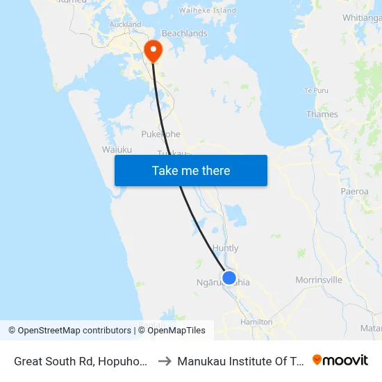 Great South Rd, Hopuhopu (Fox Rd) to Manukau Institute Of Technology map