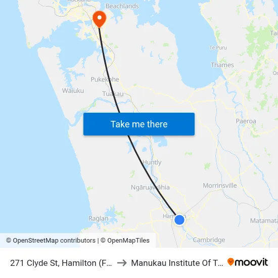 271 Clyde St, Hamilton (Four Square) to Manukau Institute Of Technology map