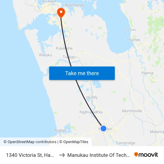 1340 Victoria St, Hamilton to Manukau Institute Of Technology map