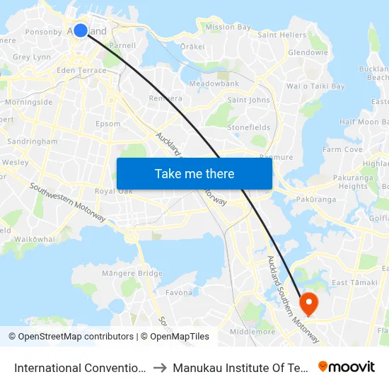 International Convention Centre to Manukau Institute Of Technology map