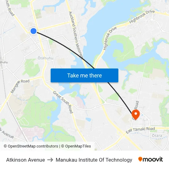 Atkinson Avenue to Manukau Institute Of Technology map