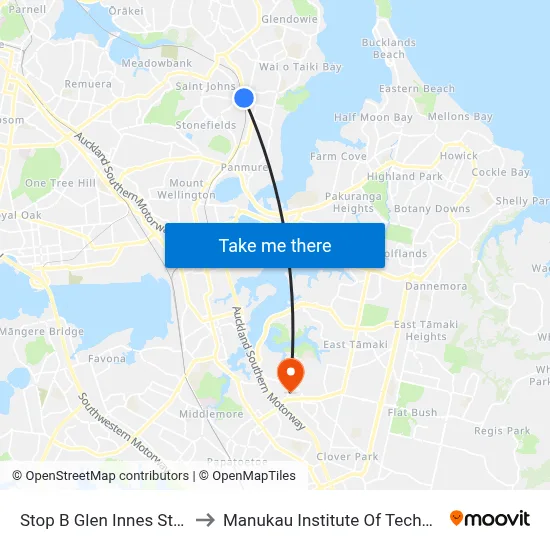 Stop B Glen Innes Station to Manukau Institute Of Technology map