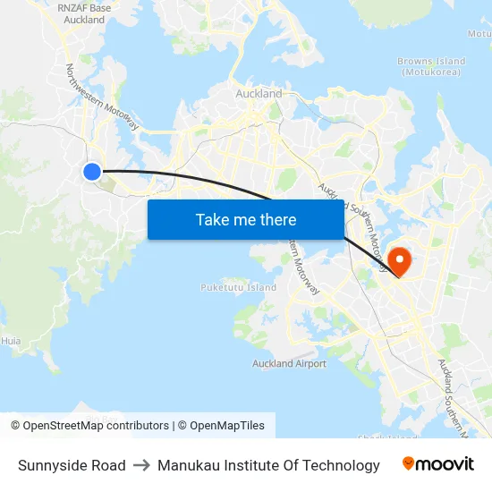 Sunnyside Road to Manukau Institute Of Technology map