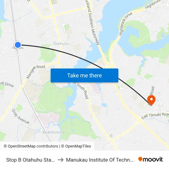 Stop B Otahuhu Station to Manukau Institute Of Technology map