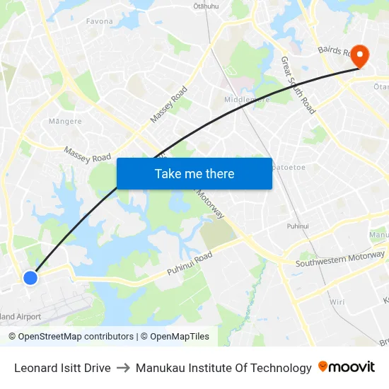 Leonard Isitt Drive to Manukau Institute Of Technology map