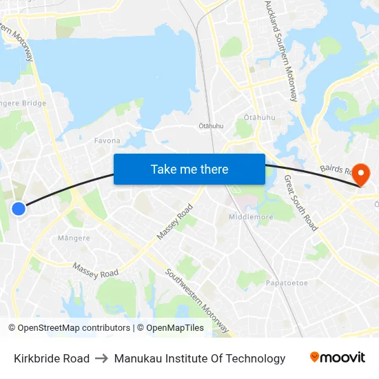 Kirkbride Road to Manukau Institute Of Technology map