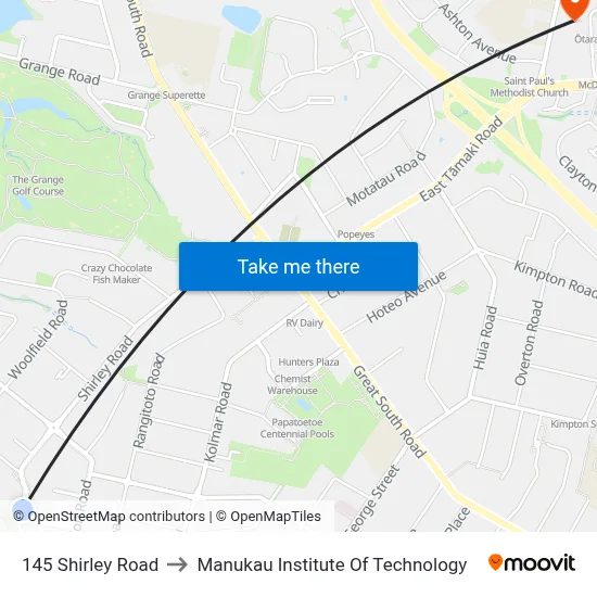 145 Shirley Road to Manukau Institute Of Technology map