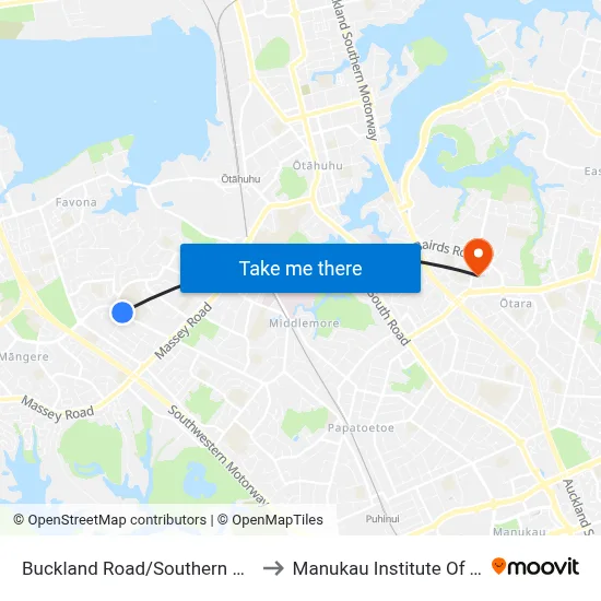 Buckland Road/Southern Cross Campus to Manukau Institute Of Technology map