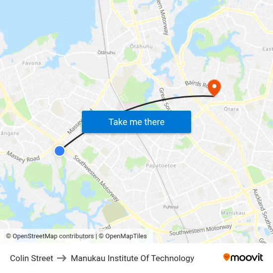 Colin Street to Manukau Institute Of Technology map