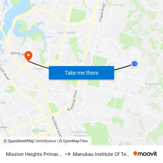 Mission Heights Primary School to Manukau Institute Of Technology map