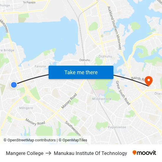 Mangere College to Manukau Institute Of Technology map