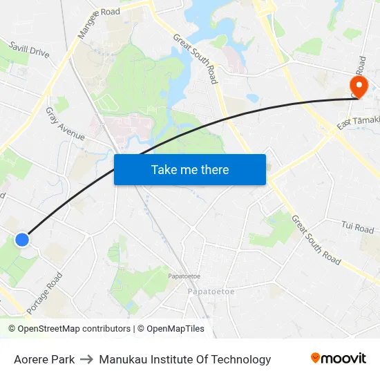 Aorere Park to Manukau Institute Of Technology map