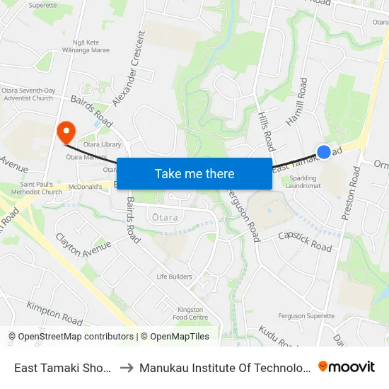 East Tamaki Shops to Manukau Institute Of Technology map