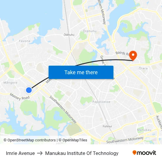 Imrie Avenue to Manukau Institute Of Technology map