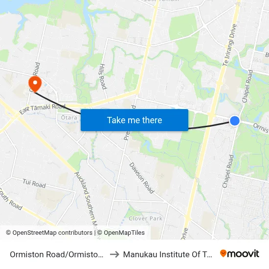 Ormiston Road/Ormiston Hospital to Manukau Institute Of Technology map