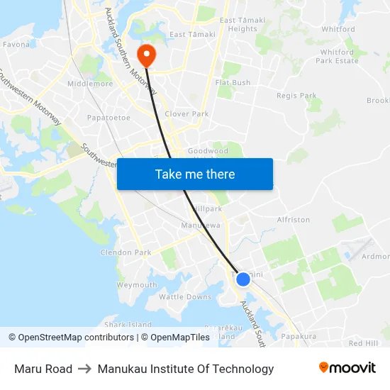 Maru Road to Manukau Institute Of Technology map