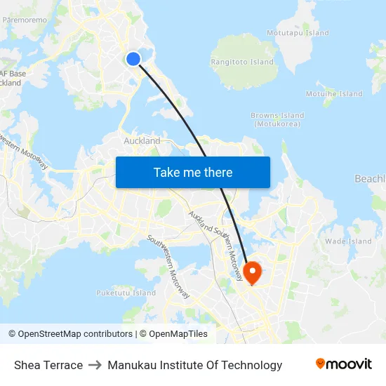 Shea Terrace to Manukau Institute Of Technology map