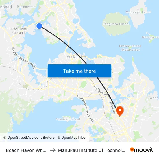 Beach Haven Wharf to Manukau Institute Of Technology map