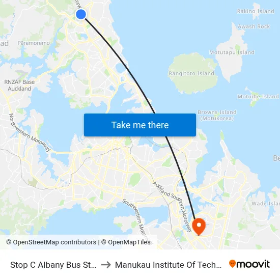 Stop C Albany Bus Station to Manukau Institute Of Technology map