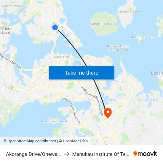 Akoranga Drive/Onewa Domain to Manukau Institute Of Technology map