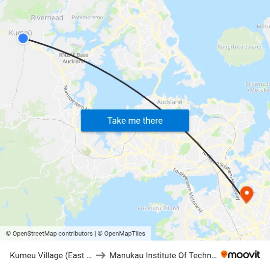 Kumeu Village (East End) to Manukau Institute Of Technology map