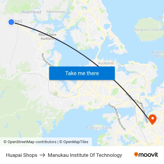 Huapai Shops to Manukau Institute Of Technology map