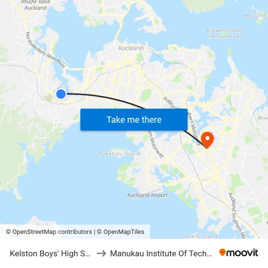 Kelston Boys' High School to Manukau Institute Of Technology map