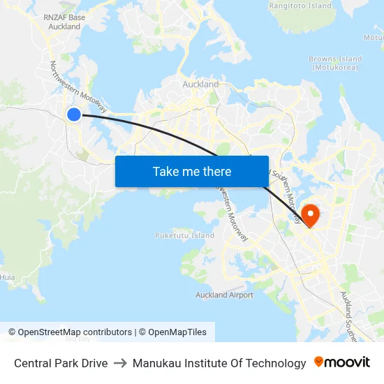 Central Park Drive to Manukau Institute Of Technology map