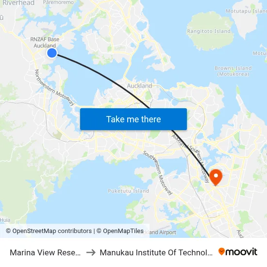 Marina View Reserve to Manukau Institute Of Technology map