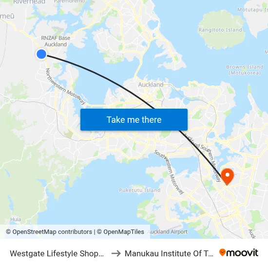 Westgate Lifestyle Shopping Centre to Manukau Institute Of Technology map
