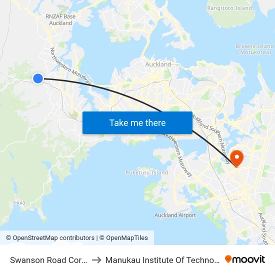 Swanson Road Corner to Manukau Institute Of Technology map