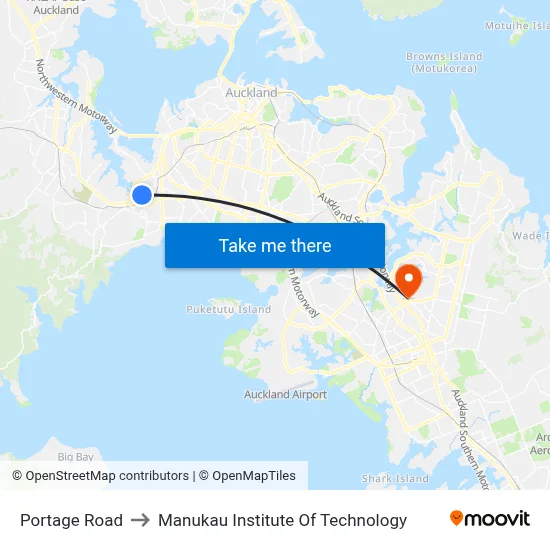 Portage Road to Manukau Institute Of Technology map