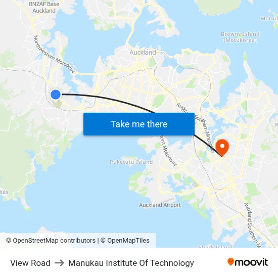 View Road to Manukau Institute Of Technology map