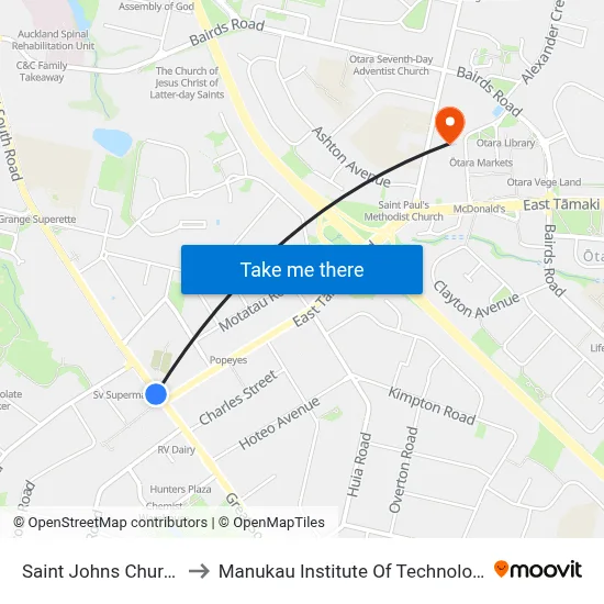 Saint Johns Church to Manukau Institute Of Technology map