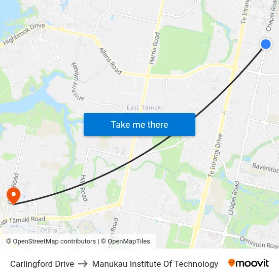 Carlingford Drive to Manukau Institute Of Technology map