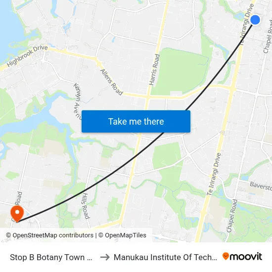 Stop B Botany Town Centre to Manukau Institute Of Technology map