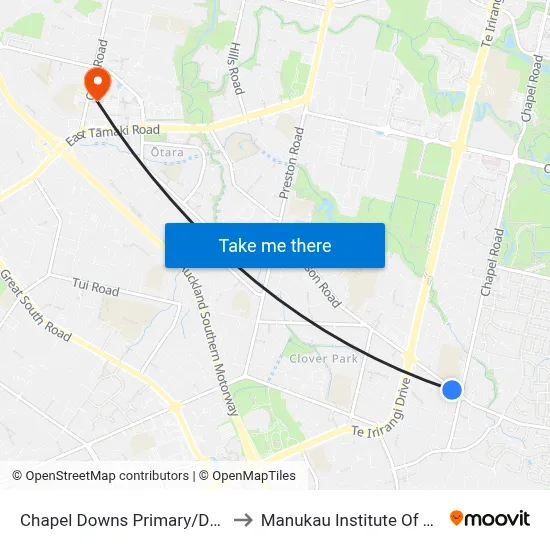 Chapel Downs Primary/Dawson Road to Manukau Institute Of Technology map