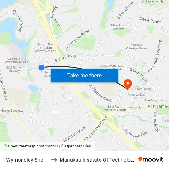Wymondley Shops to Manukau Institute Of Technology map